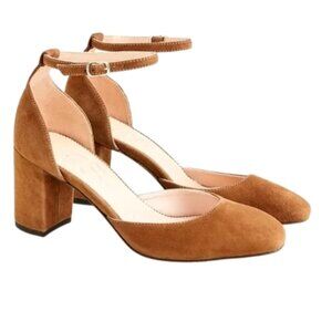 Ann Taylor Tan Suede Eliza Ankle Strap Block Heel SZ 7 Toasted Sesame